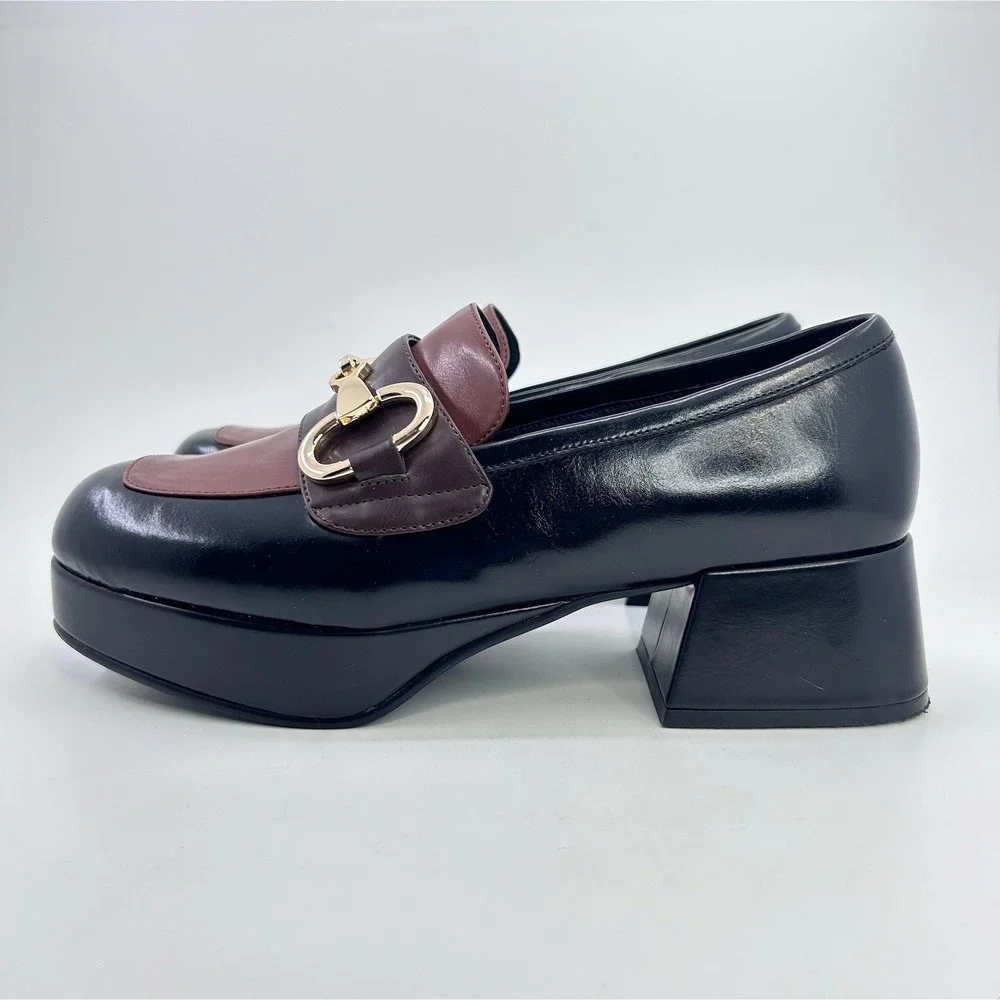 Jeffrey Campbell Student Platform Loafers Two Tone Leather Horsebit Chunky Heel